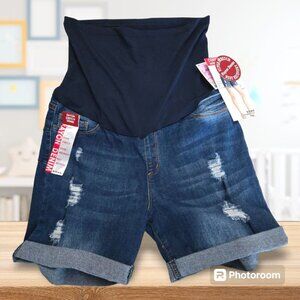 NWT S.O.N.G. Denim Maternity Shorts L Curvy Super Stretch Full Panel 5" Length